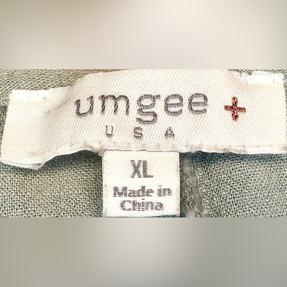 Umgee Boho Linen Blend Long Green Tunic Top w/ Fringed & Tiered Elbow Sleeves XL - Picture 10 of 12